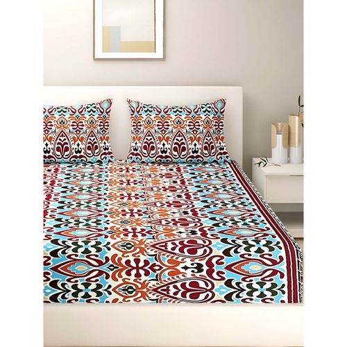 Pillow Swayam Blankets Swayam White Cotton Motif Double Bed Sheets