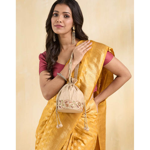 Fabindia Beige Silk Blend Potli Bag