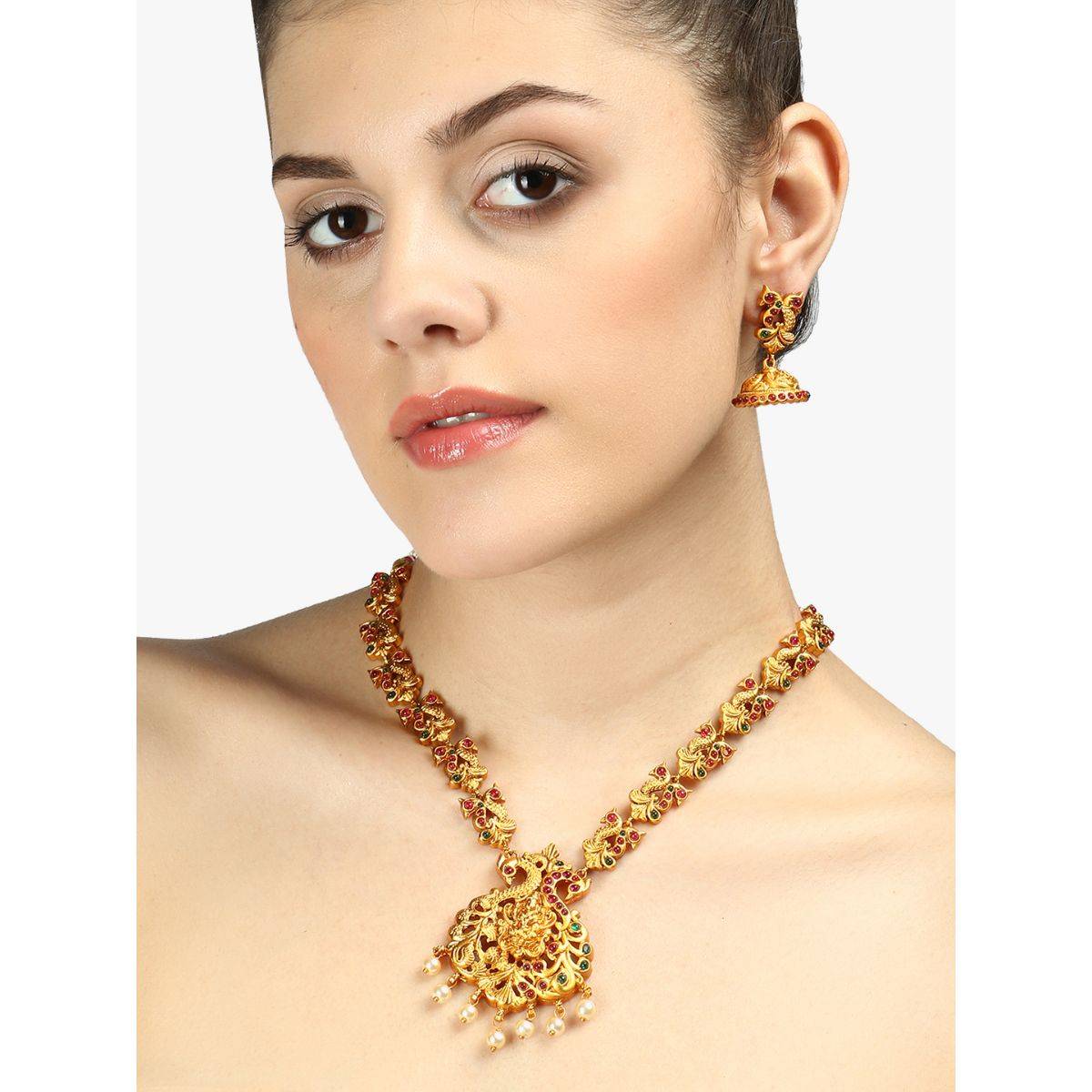 Adwitiya 24 Ct Gold Plated Handcrafted Temple Jewellery Set