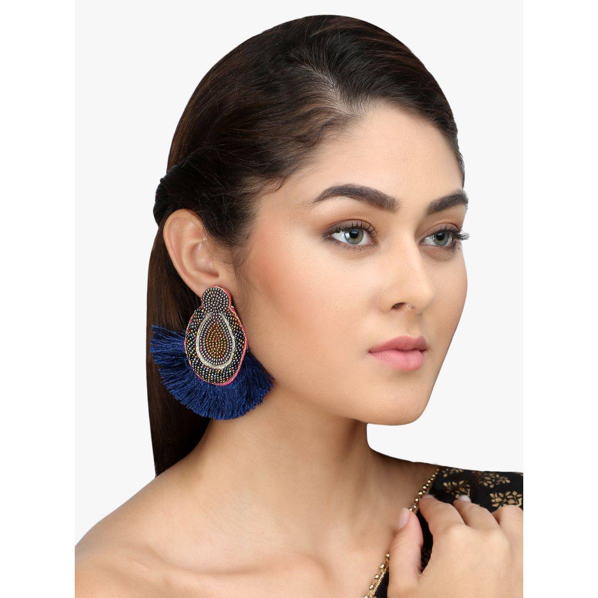 Adwitiya Blue Teardrop Shaped Drop Earrings