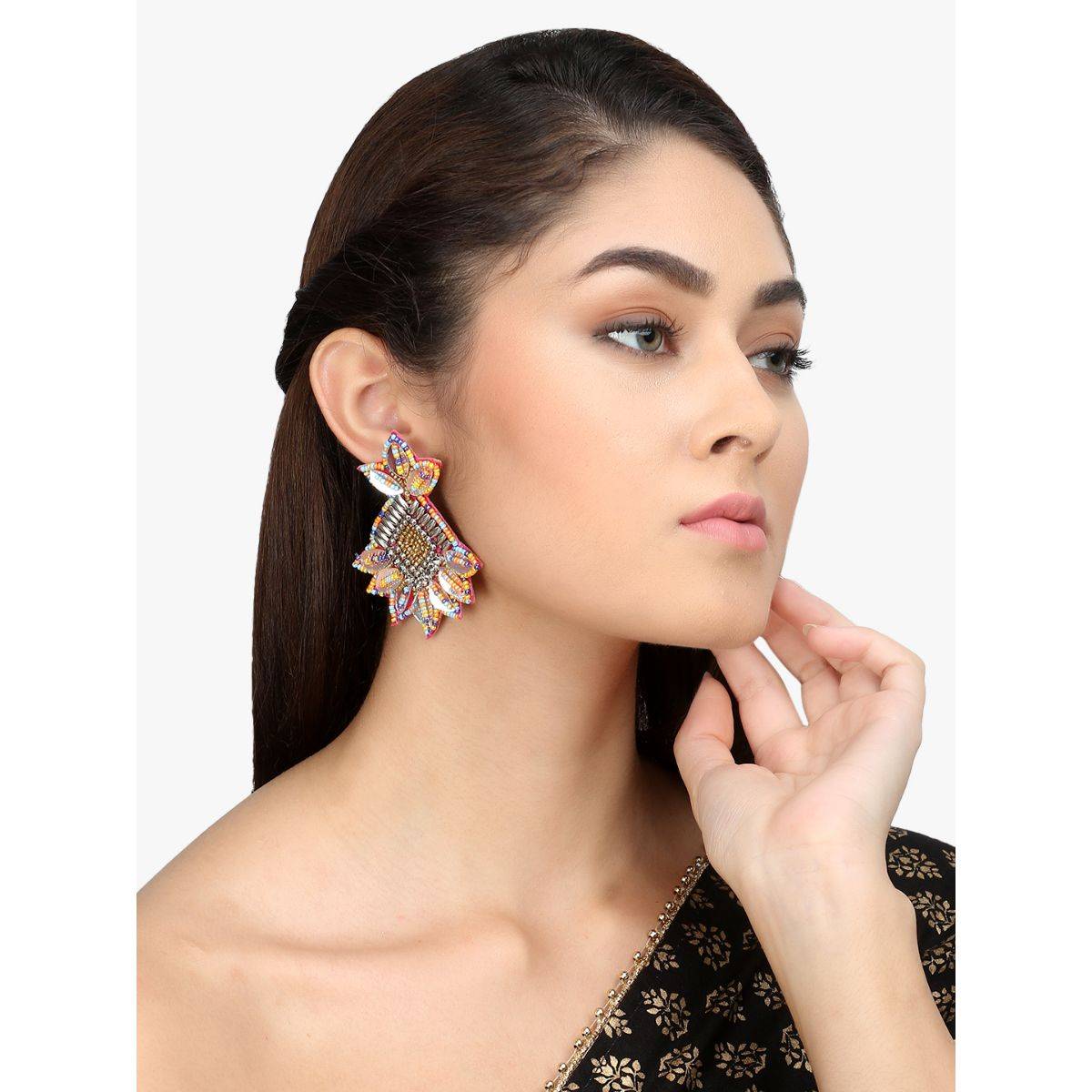Adwitiya Women Gold & Multicoloured Contemporary Drop Earrings