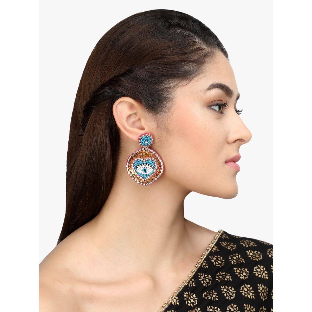 Adwitiya Fabric Blue & Multi Oval Drop Earrings