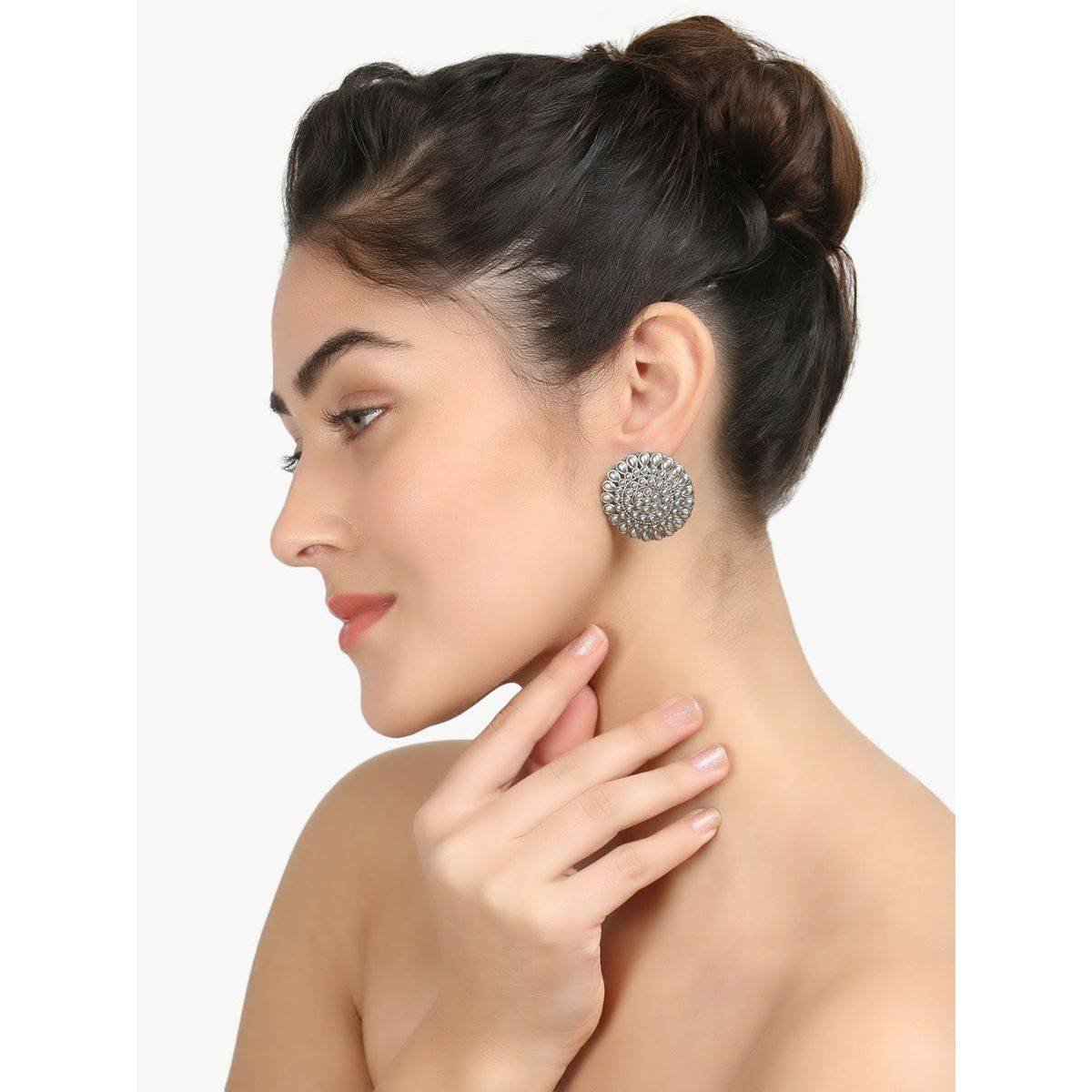 Adwitiya Silver Plated Oxidised Circular Studs