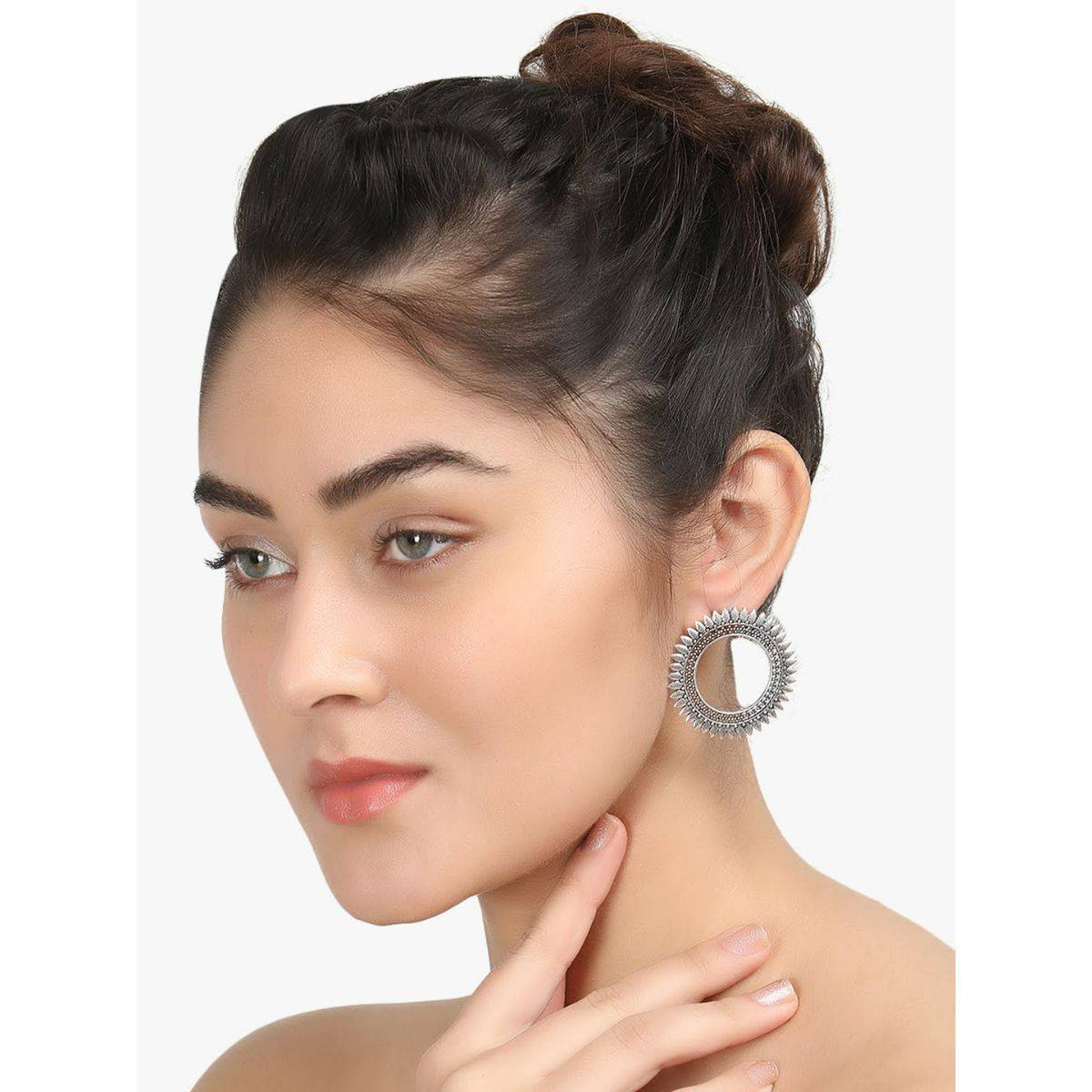 Adwitiya Women Silver Plated Oxidised Circular Studs