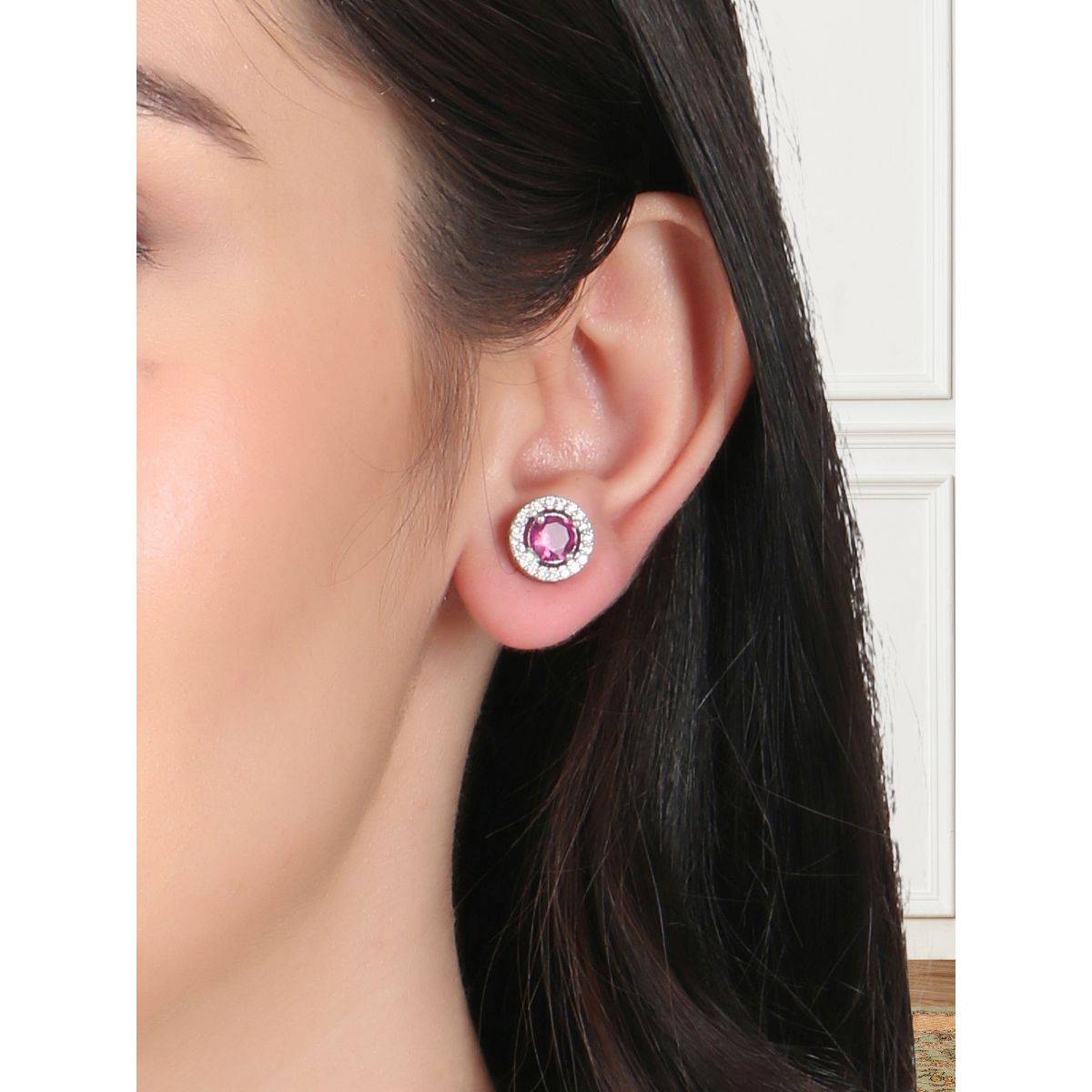 Adwitiya Rhodium Plated Red Stone Studded Handcrafted Studs