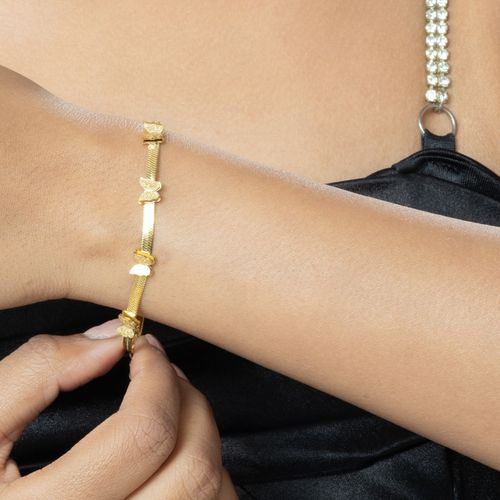Niscka Gold Toned Snake Chain Bracelet with Gold-Plated Butterfly Design