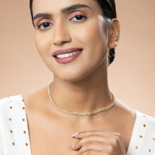 Niscka Gold-Plated Necklace Chain with White Cz-Zircon Stone