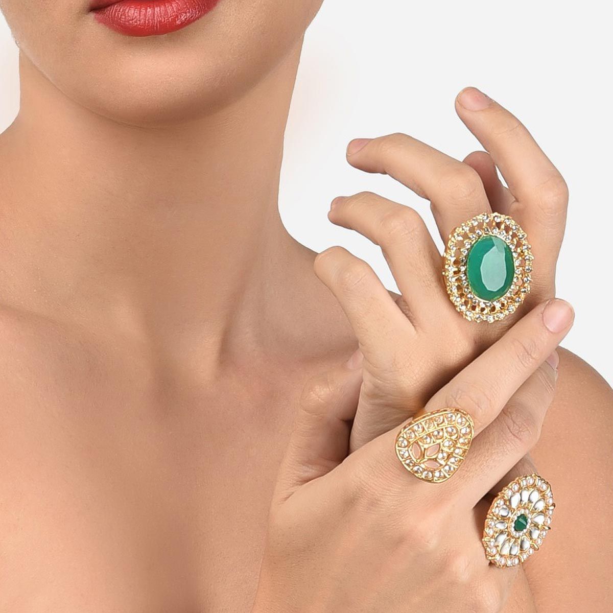ZAVERI PEARLS Ethnic Green Stones Circular Ring Stone Gold Plated Ring  Price in India - Buy ZAVERI PEARLS Ethnic Green Stones Circular Ring Stone  Gold Plated Ring Online at Best Prices in
