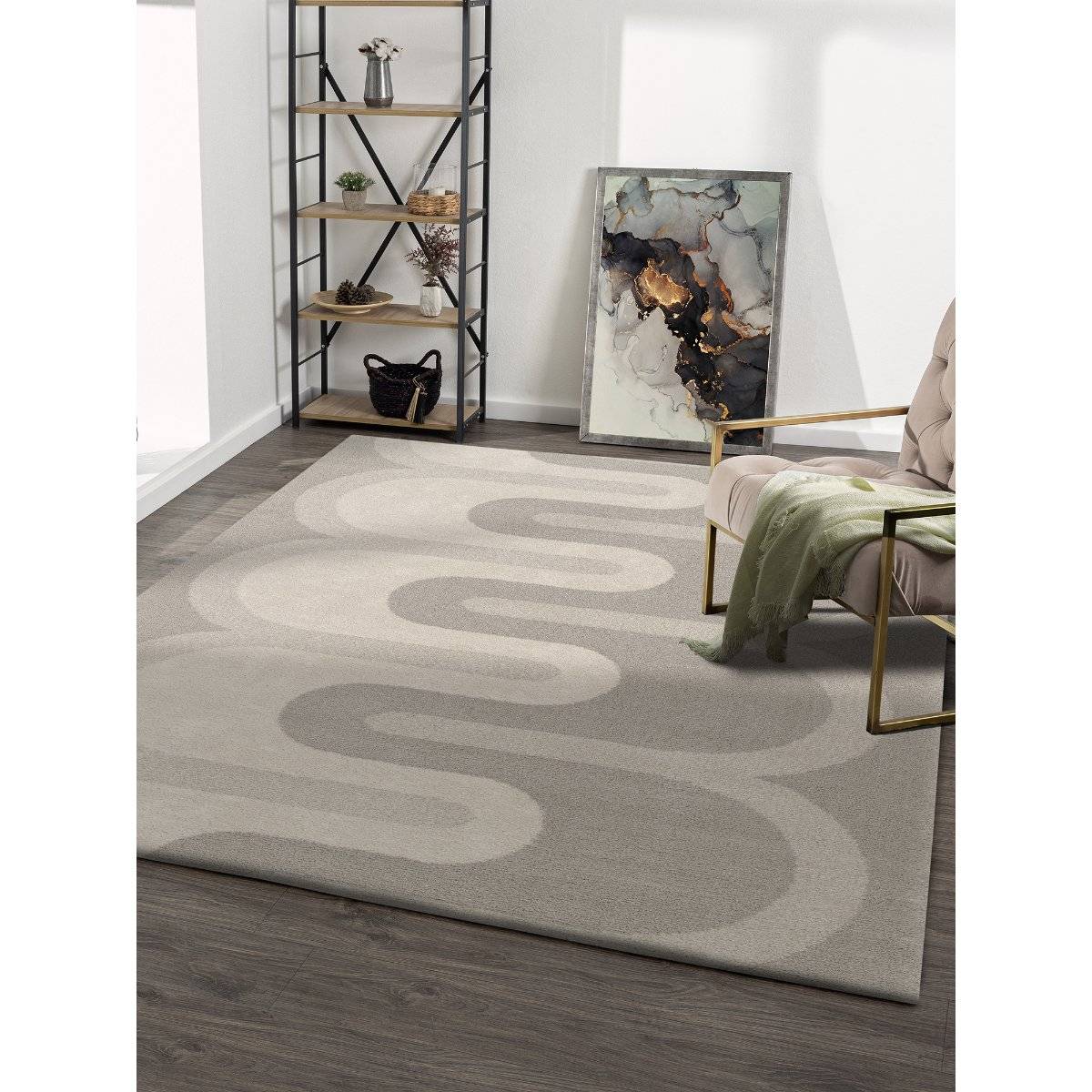 OBSESSIONS Polypropylene Solid Machine Made Carpet, Cream & Grey (4X6 Feet)