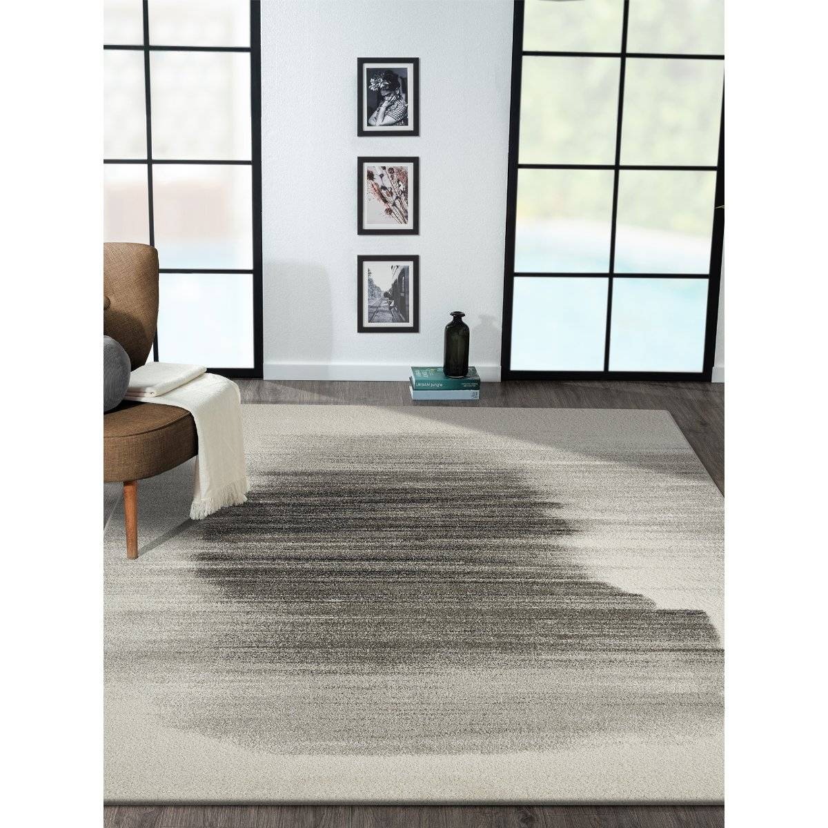OBSESSIONS Polypropylene Modern Abstract Floor Rugs - Charcoal & Beige (2.5X5 Feet)