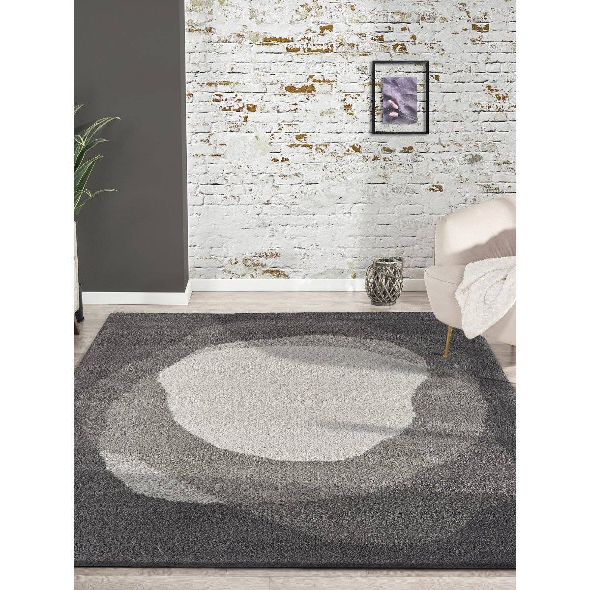 OBSESSIONS Polypropylene Modern Abstract Floor Rugs - Dark Grey (2.5X5 Feet)