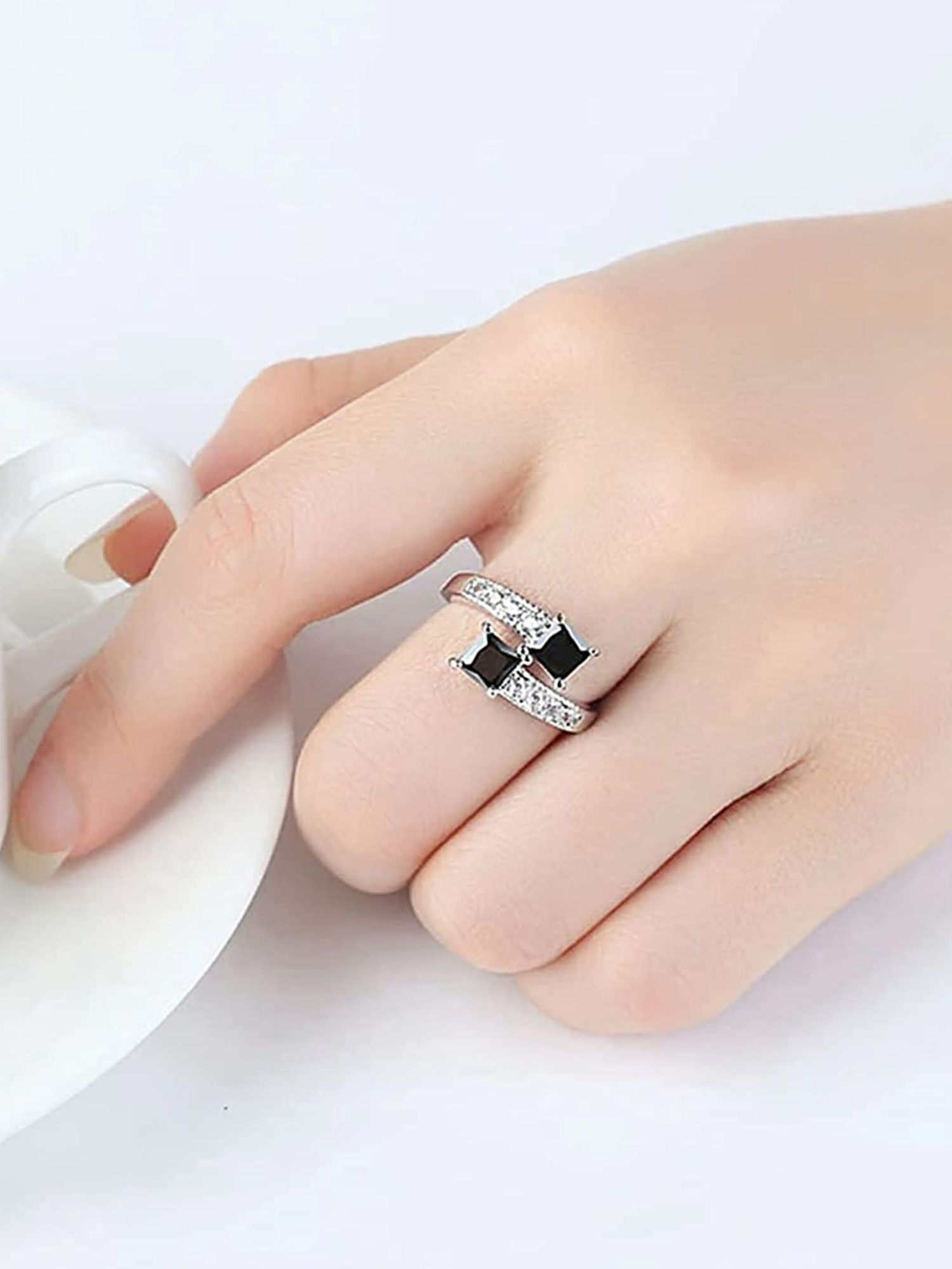 Buy Platinum Plated Elegant Couple Adjustable Ring with Pink Stone online  from Karat Cart