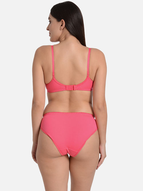 Buy Mod & Shy Solid Full Coverage Bra Panty Set - Pink Online