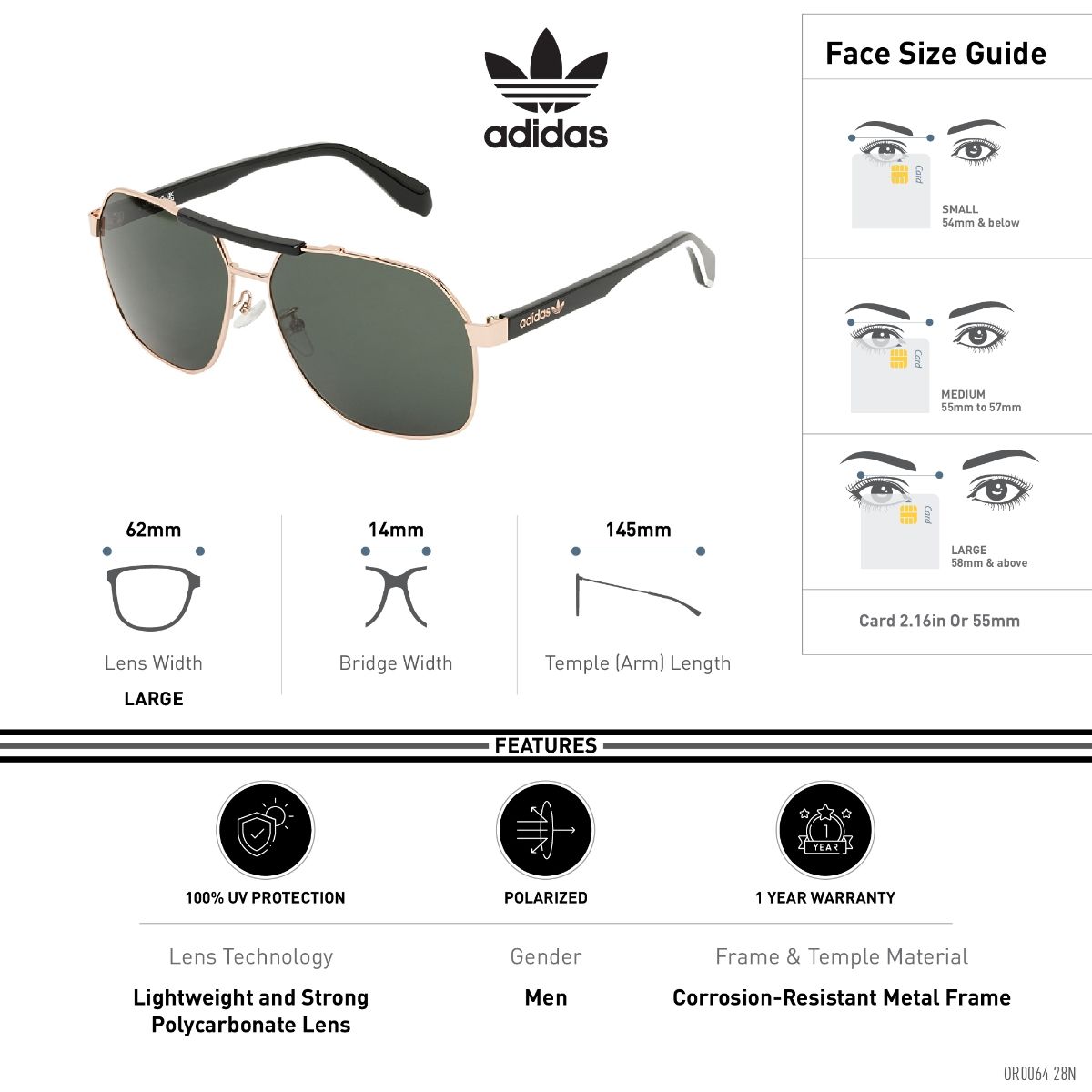 Buy adidas Green Lens Square Full Rim Square Gold Frame Sunglasses