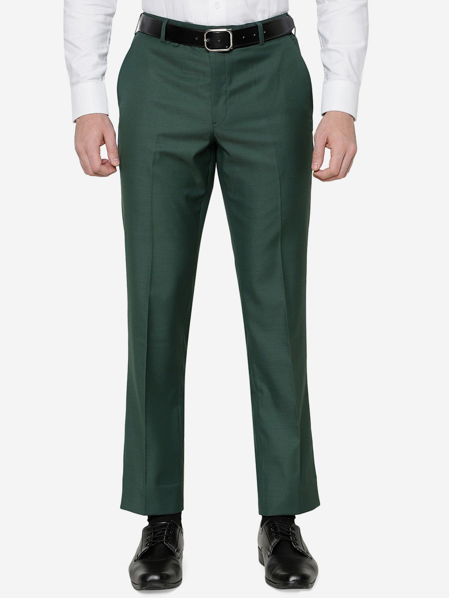 Mint Green Solid Italian Fit Cotton Blend Formal Trousers For Men – TAD