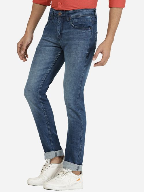 Buy Greenfibre Men Mid Blue Washed Narrow Fit Jeans Online