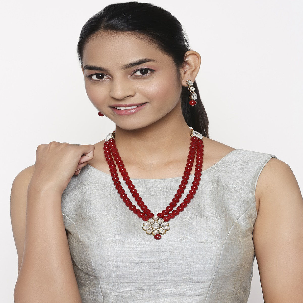 Mahi Traditional Gold Plated Red Beads with White Kundan Necklace Set Buy Mahi Traditional Gold