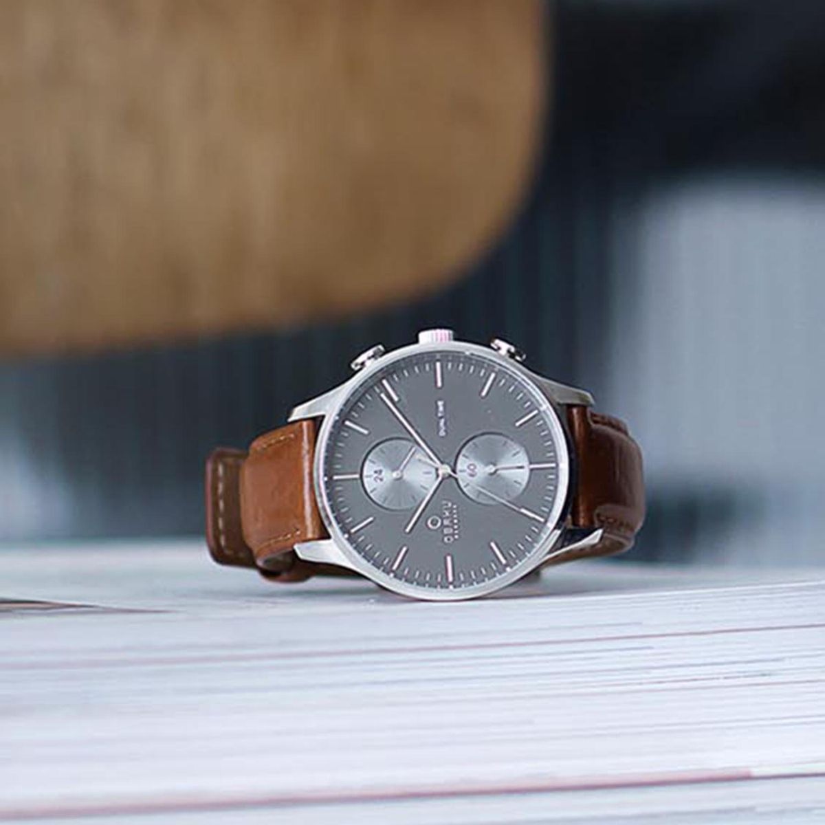 Buy Obaku Gran Camel Dual Time Black Round Dial Mens Watch