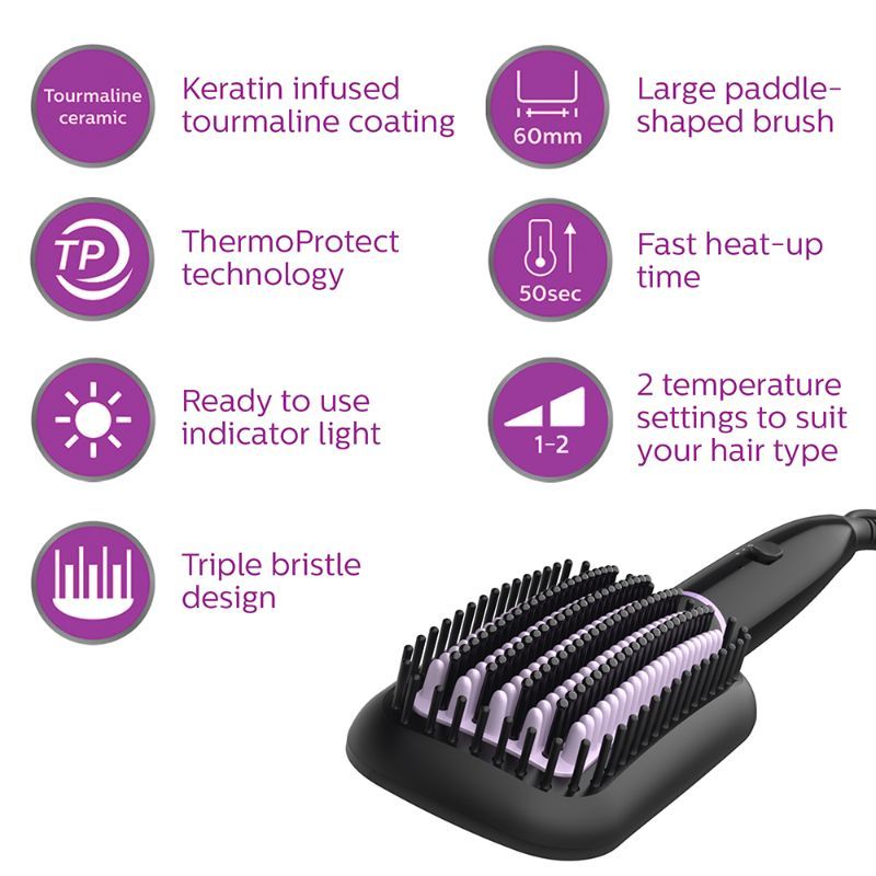 Buy Philips BHH73 Naturally Heated Silk Protect Technology Hair  Straightener Brush (Wine) at 9% OFF by Philips | Pepperfry