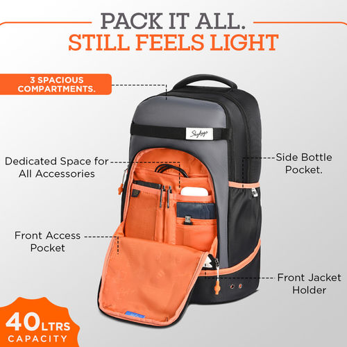 Skybags Activ 40L Laptop Backpack for Men Women With Shoe Pocket,Rain  Cover (Black)