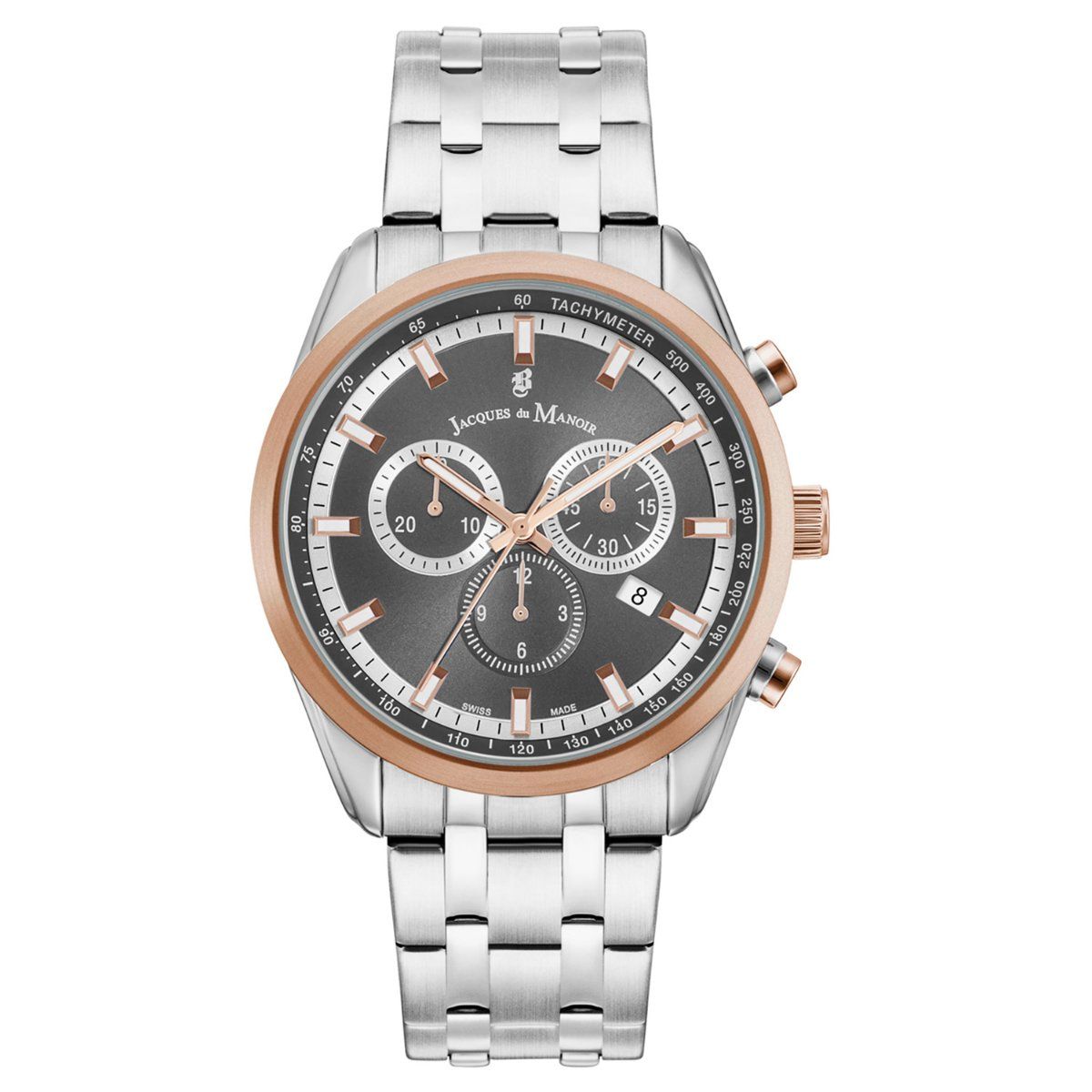 Jacques Du Manior Apollo Swiss Made Chronograph Grey Round Dial Mens ...