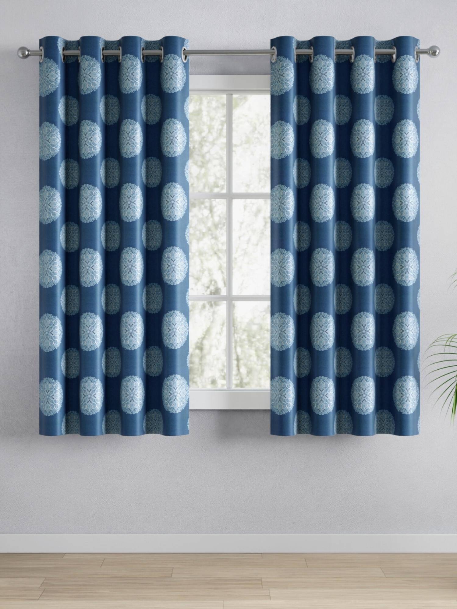 Haus & Kinder 100% Polyester Blackout Digital Printed Window Curtain Blue (4X5 Feet)