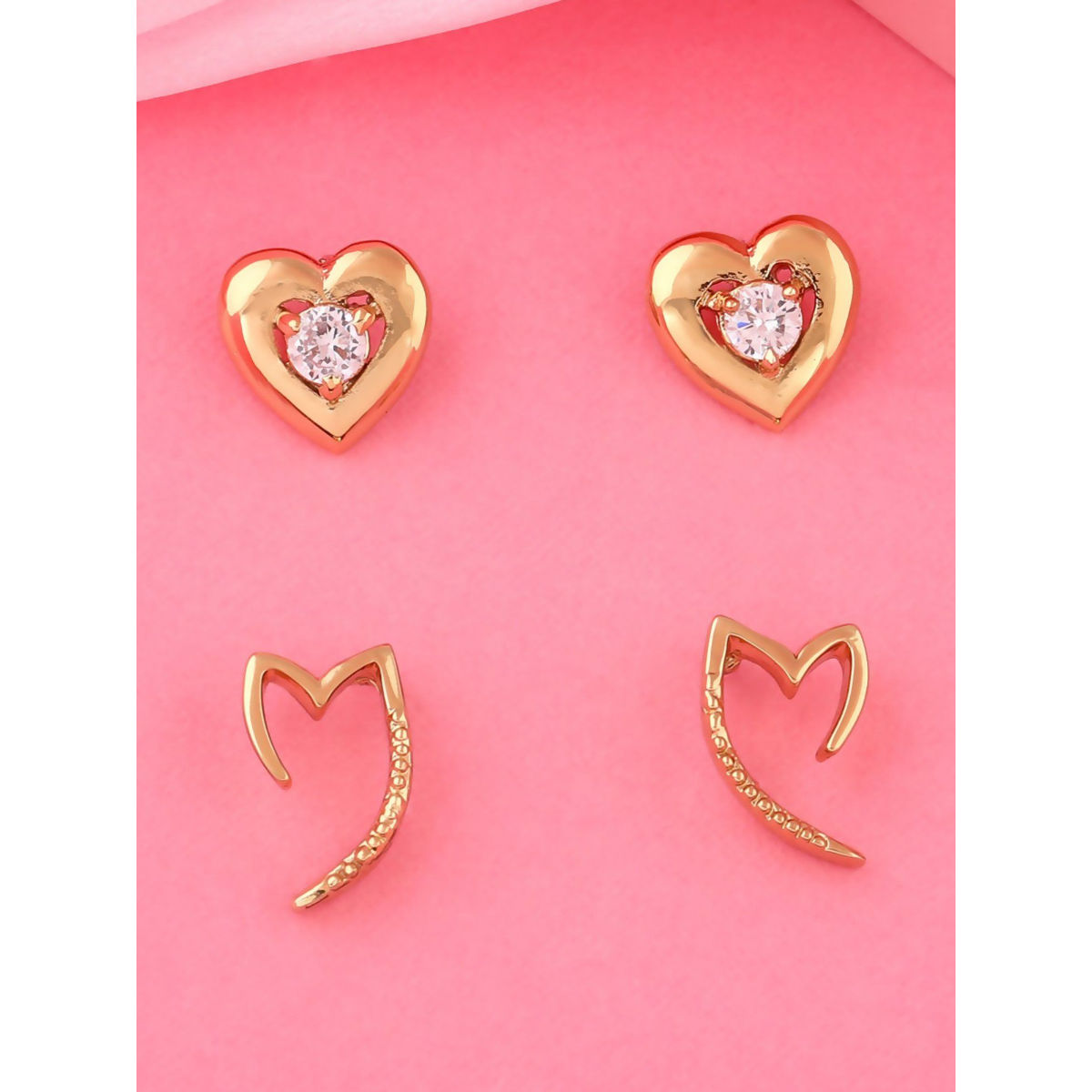 Estele Gold Plated Heart Shaped Earrings For Girls and Women Set of 2  Set of 2 Buy Estele Gold Plated Heart Shaped Earrings For Girls and  Women Set of 2 Set of