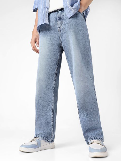 Buy Urbano Fashion Men's Light Blue Loose Baggy Fit Washed Jeans