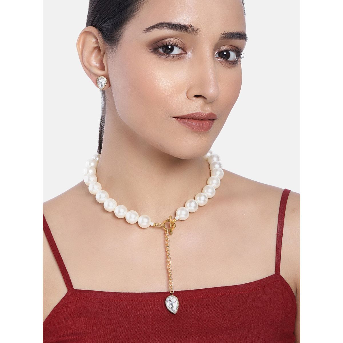 Zaveri Pearls Gold Tone Toggle Clasp Tear Stone Drop Pearls Necklace