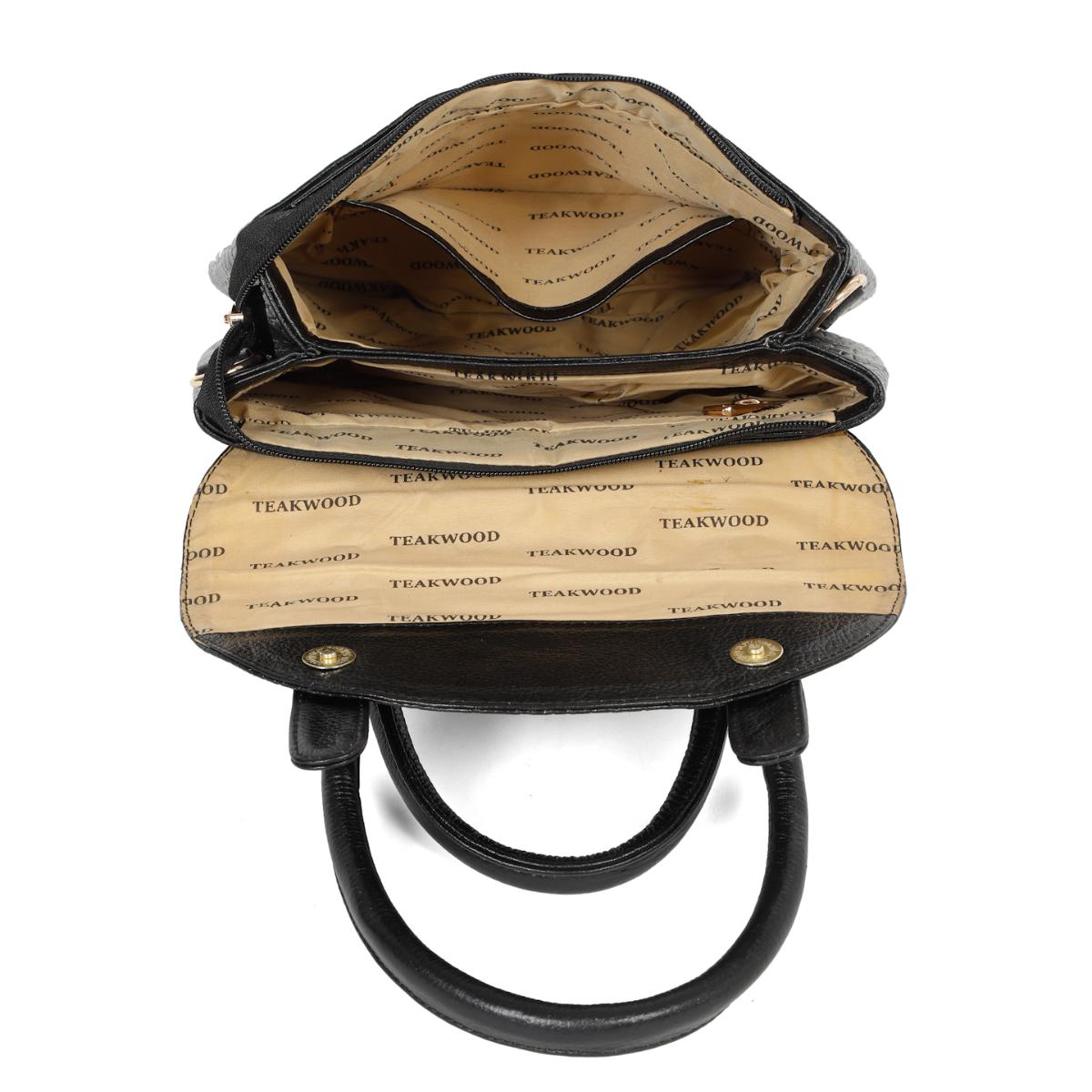 Buy TEAKWOOD LEATHERS Women's Black Croco Leather Structured Handbag