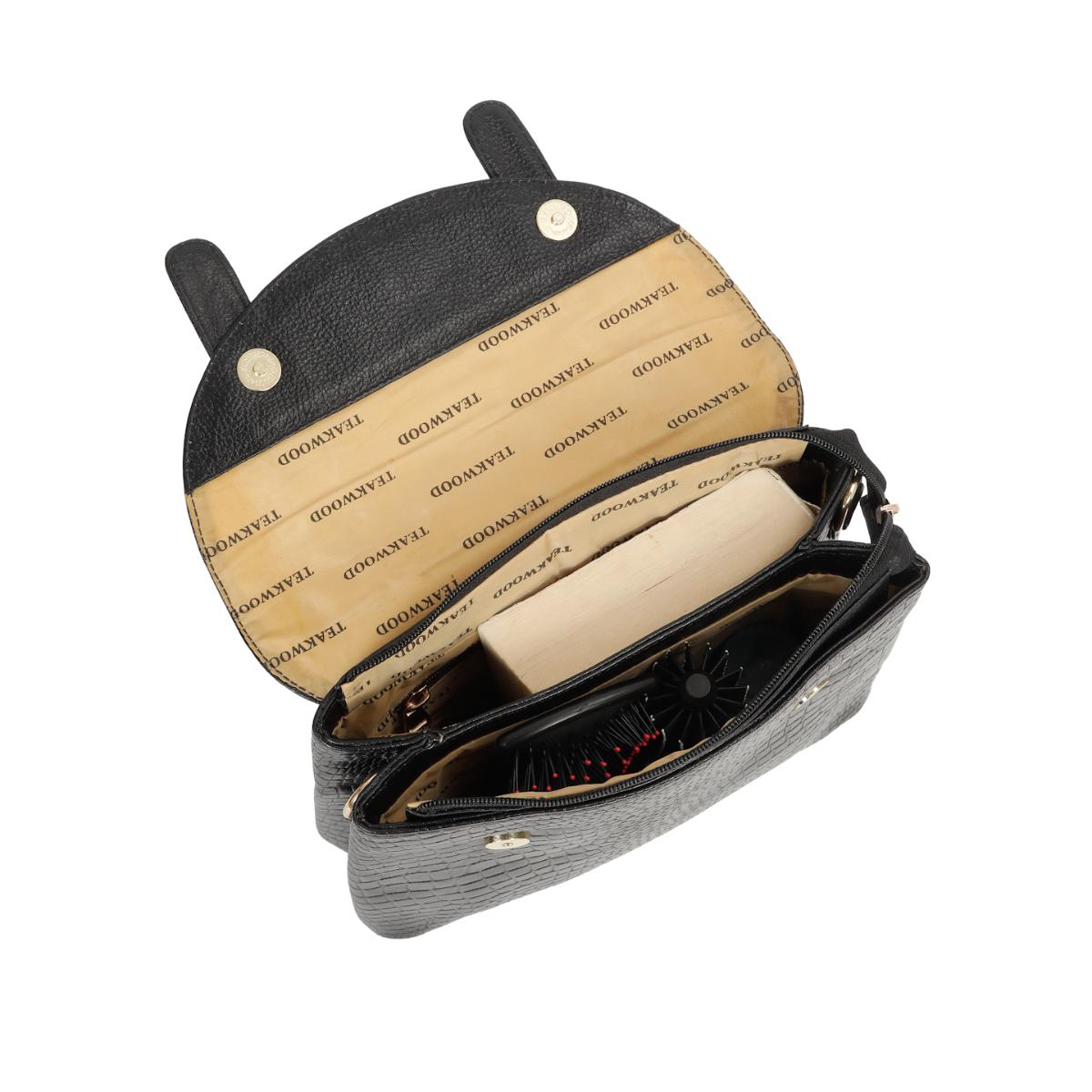 Buy TEAKWOOD LEATHERS Women's Black Croco Leather Structured Handbag