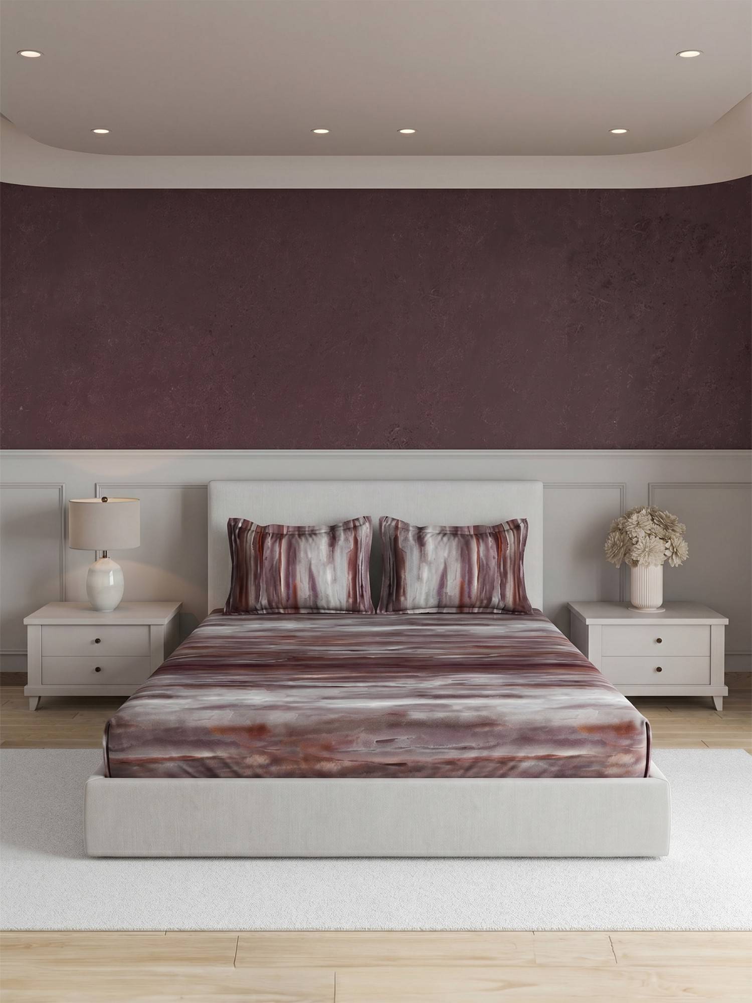 Ddecor Live Beautiful Pure Cotton 210Tc Abstract Wine Bedsheet with 2 Pillow Covers (Super King)