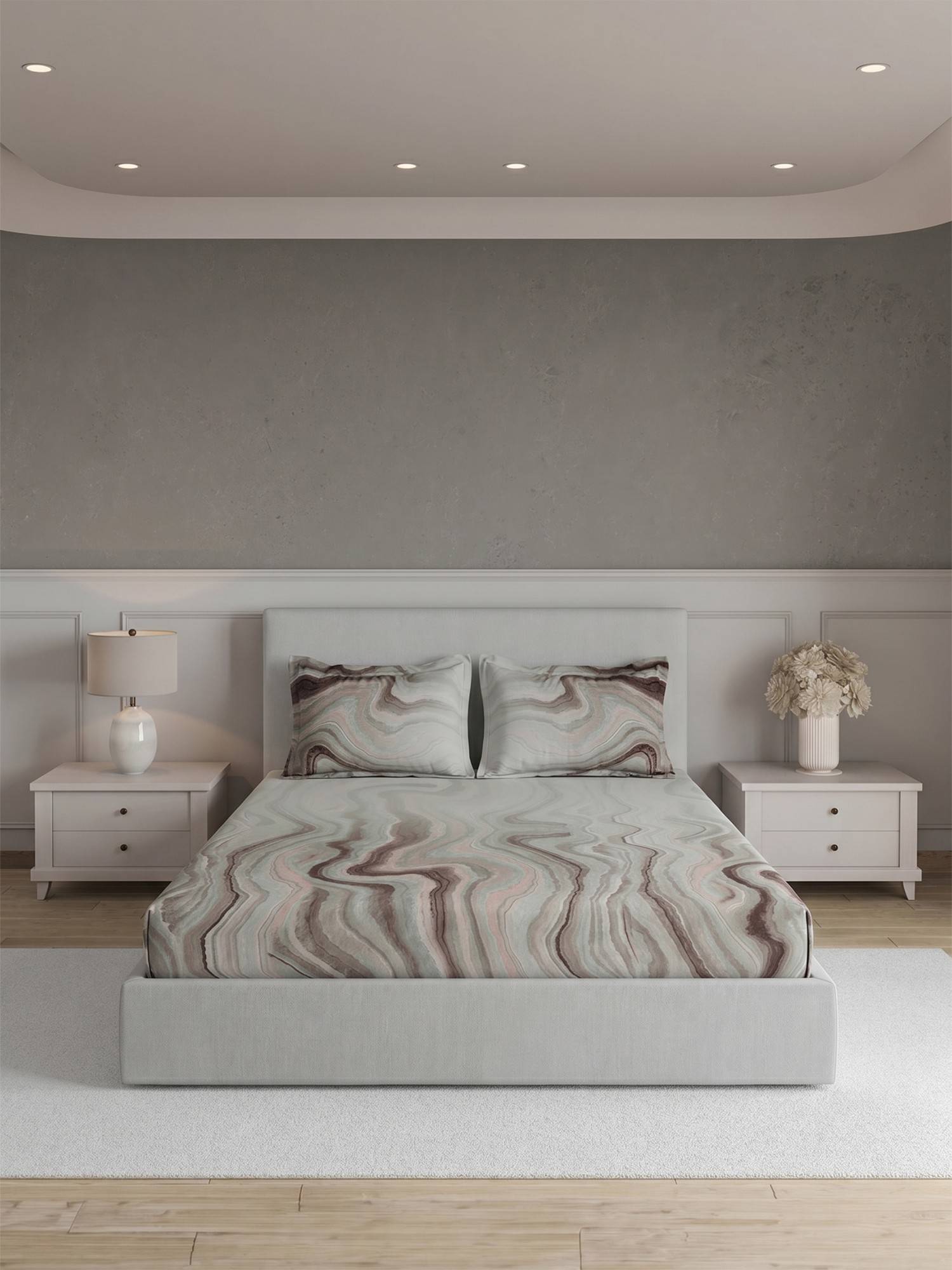 Ddecor Live Beautiful Pure Cotton 210Tc Abstract Grey Bedsheet with 2 Pillow Covers (Super King)
