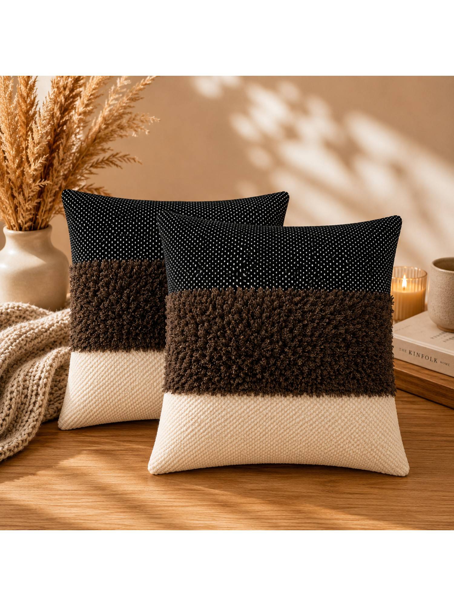 HOSTA HOMES Brown Square Cushion Covers (Pack of 2) (16 x 16 Inches)