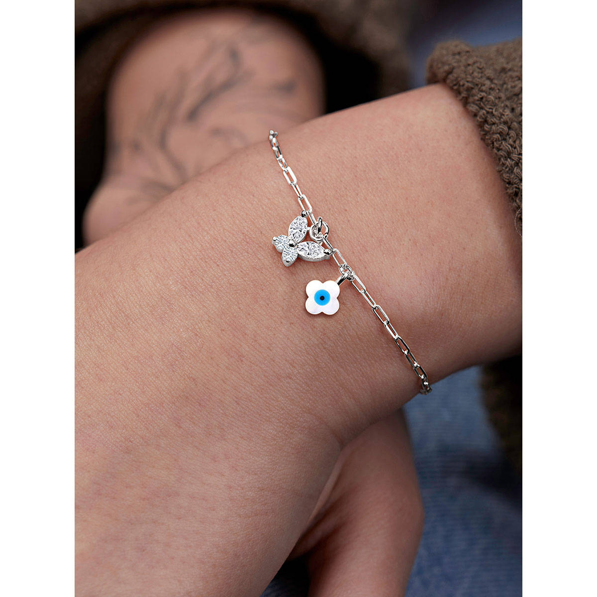 MINUTIAE Silver Plated Crystals Link Bracelet