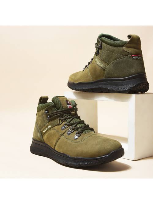 Buy WOODLAND Nubuck Leather Casual Olive Green Boots For Men  display picture 2