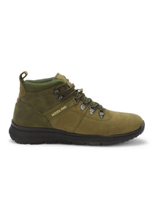 Buy WOODLAND Nubuck Leather Casual Olive Green Boots For Men  display picture 1