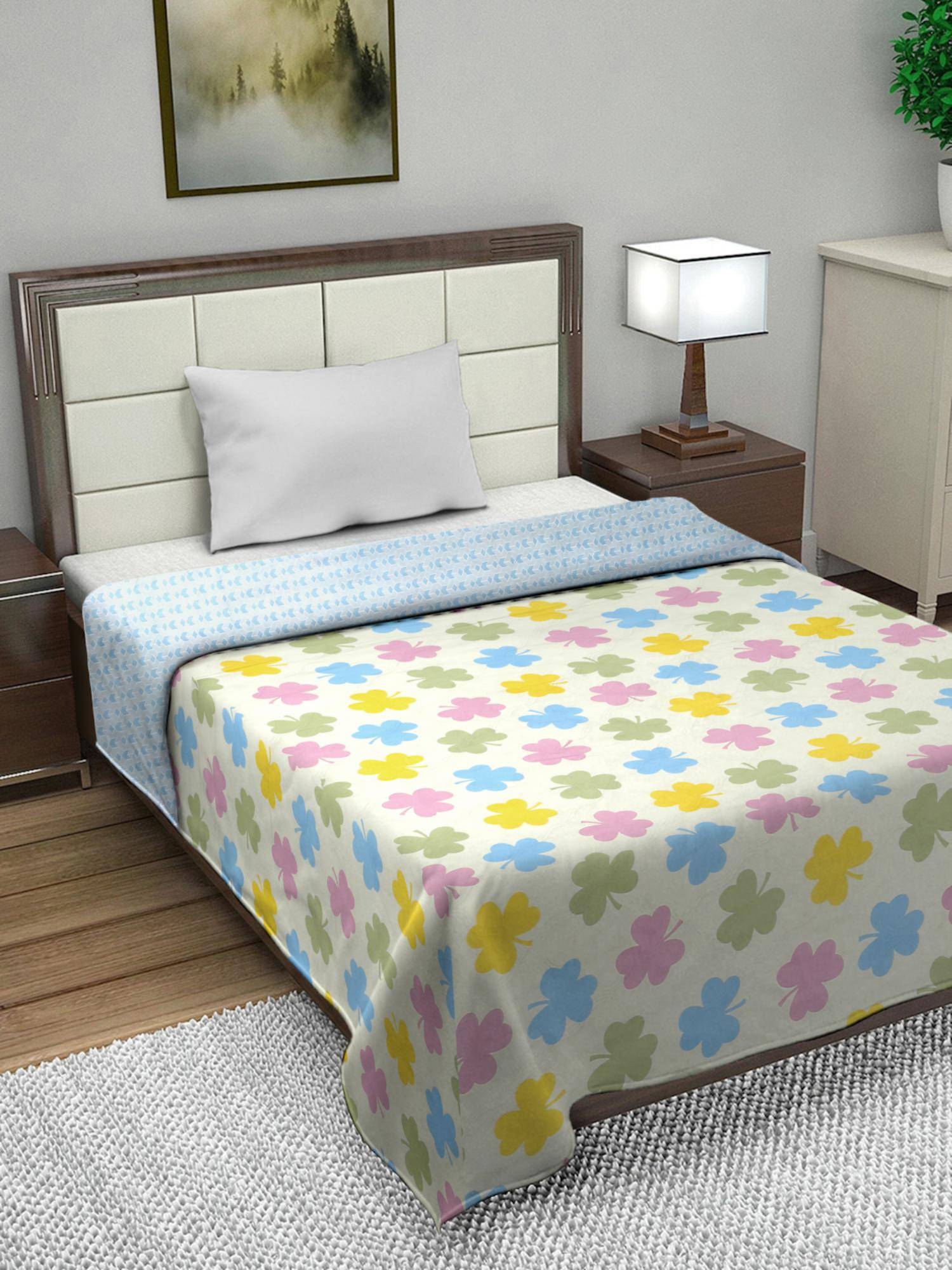 FABINALIV Multi-Color Floral Reversible Mild Winter Micro Fiber Single Bed Comforter (Single)