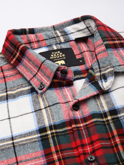 THE BEAR HOUSE Men Multi-colored Checked Slim Fit Flannel Cotton Casual  Shirt