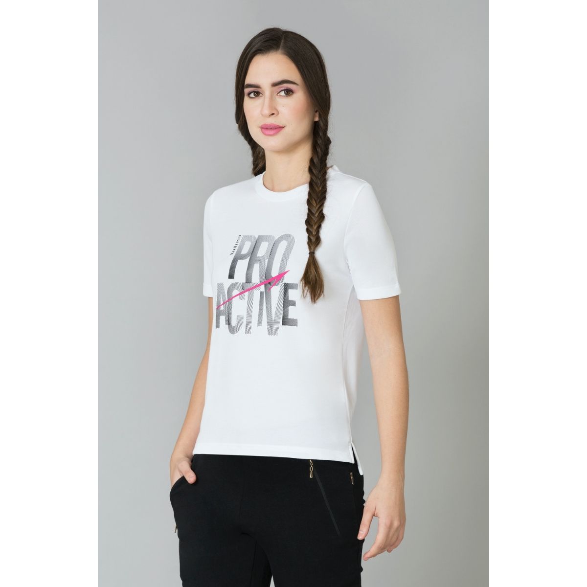 Buy Van Heusen Women Active Anti Odour & Round Neck T-Shirt - White Online