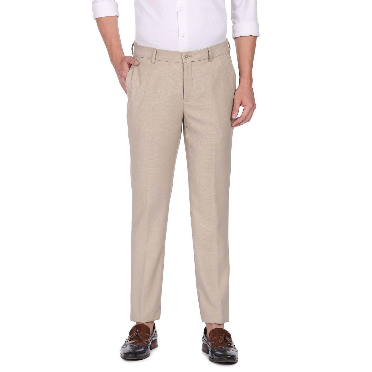 Buy Arrow Flat Front Checked Formal Trousers - NNNOW.com