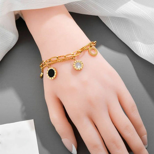 Yellow Chimes Gold-Toned Stainless Steel Multilayed Circle Charm Bracelet