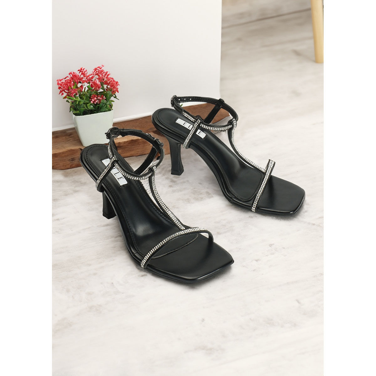 Buy ELLE Fashionable Comfortable Womens Black Ankle Strap Party