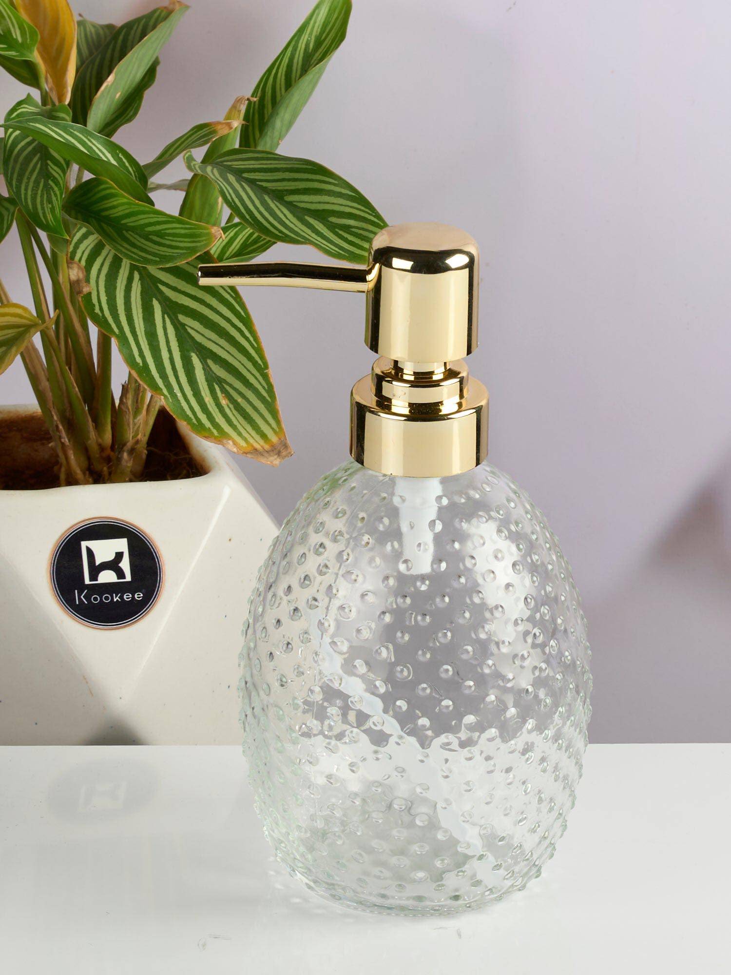 Kookee Transparent Glass Soap Dispenser with Refillable Pump for Bathroom & Kitchen Use