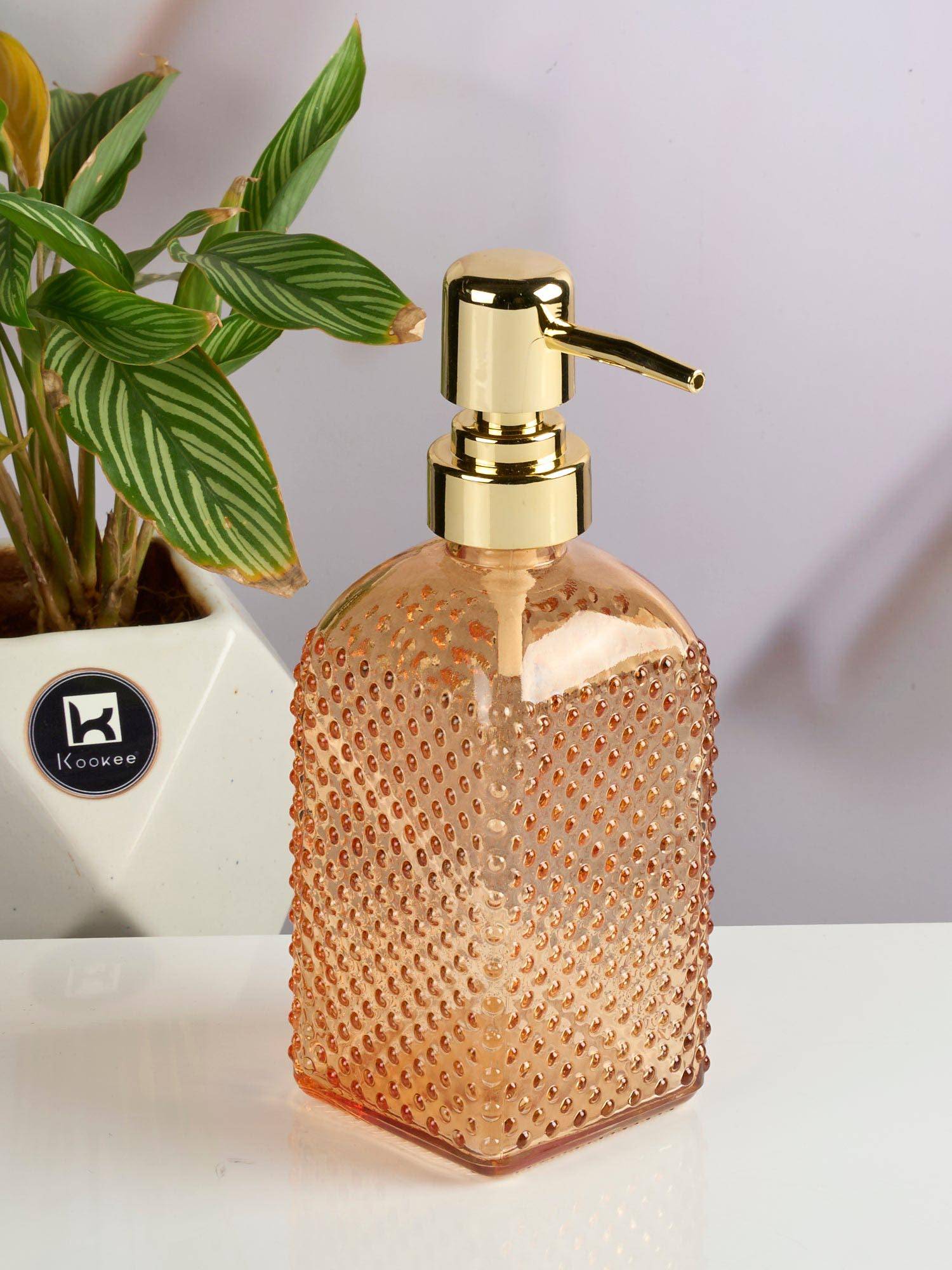 Kookee Orange Glass Soap Dispenser with Refillable Pump for Bathroom & Kitchen Use