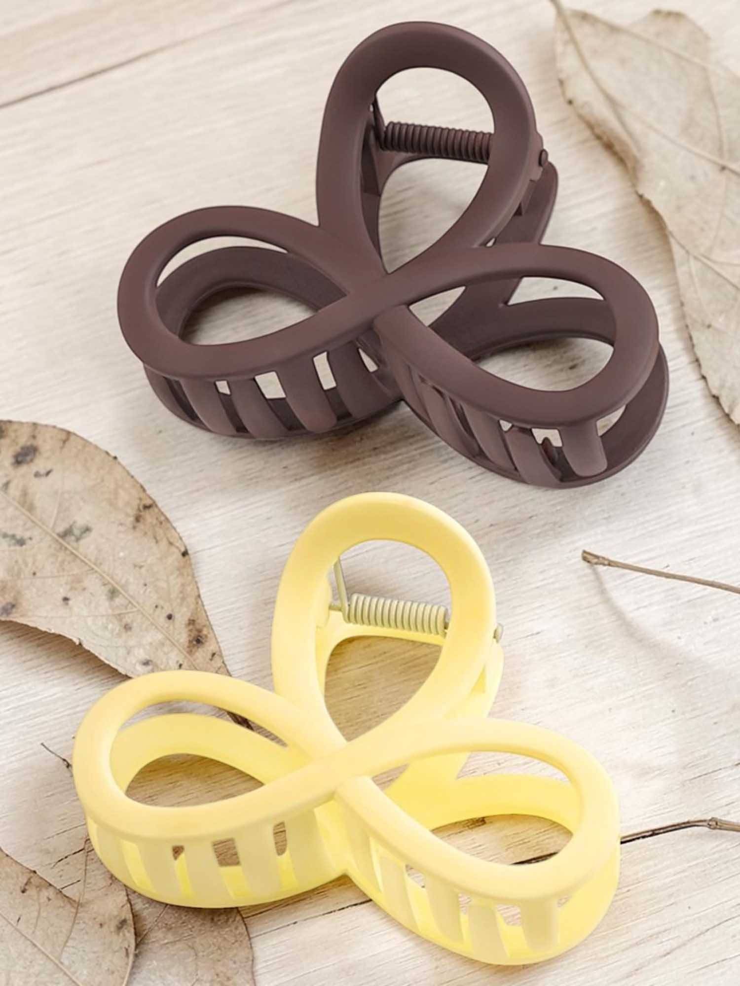 OOMPH Combo Of 2 Hair Claw Clip - Floral Shape - Beige And Brown Color (Pack of 2)