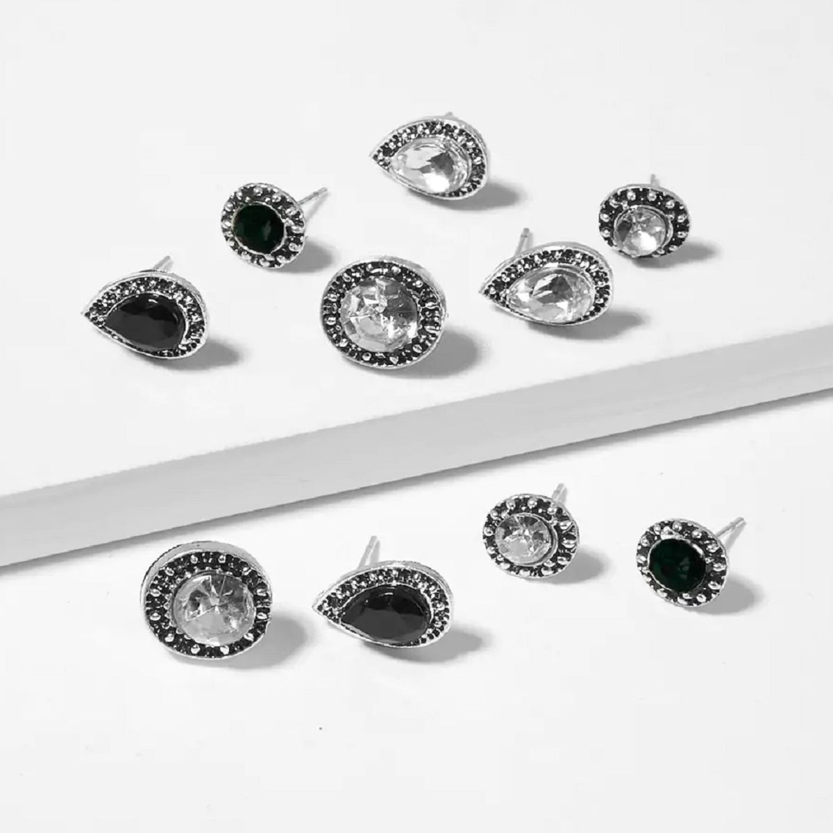 Buy Fabula Jewellery Set Of 5 Antique Silver Ear Fashion Stud Earrings