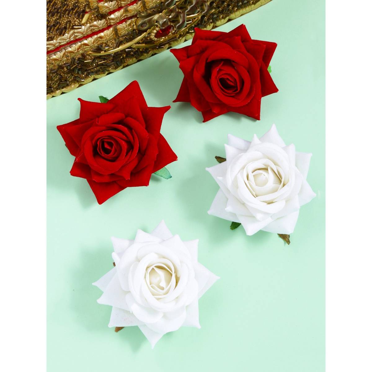 Yellow Chimes Girls White & Red Set of 4 Hair Accessory Set