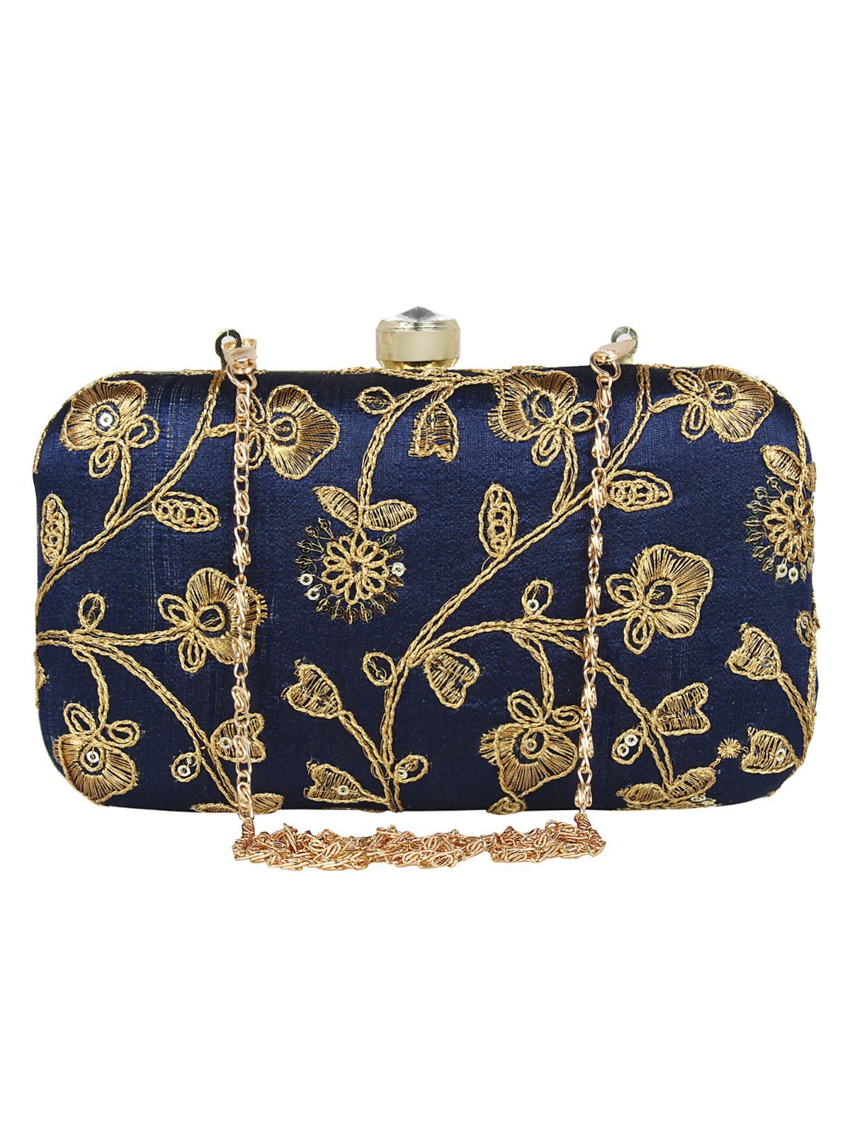 navy blue and gold clutch