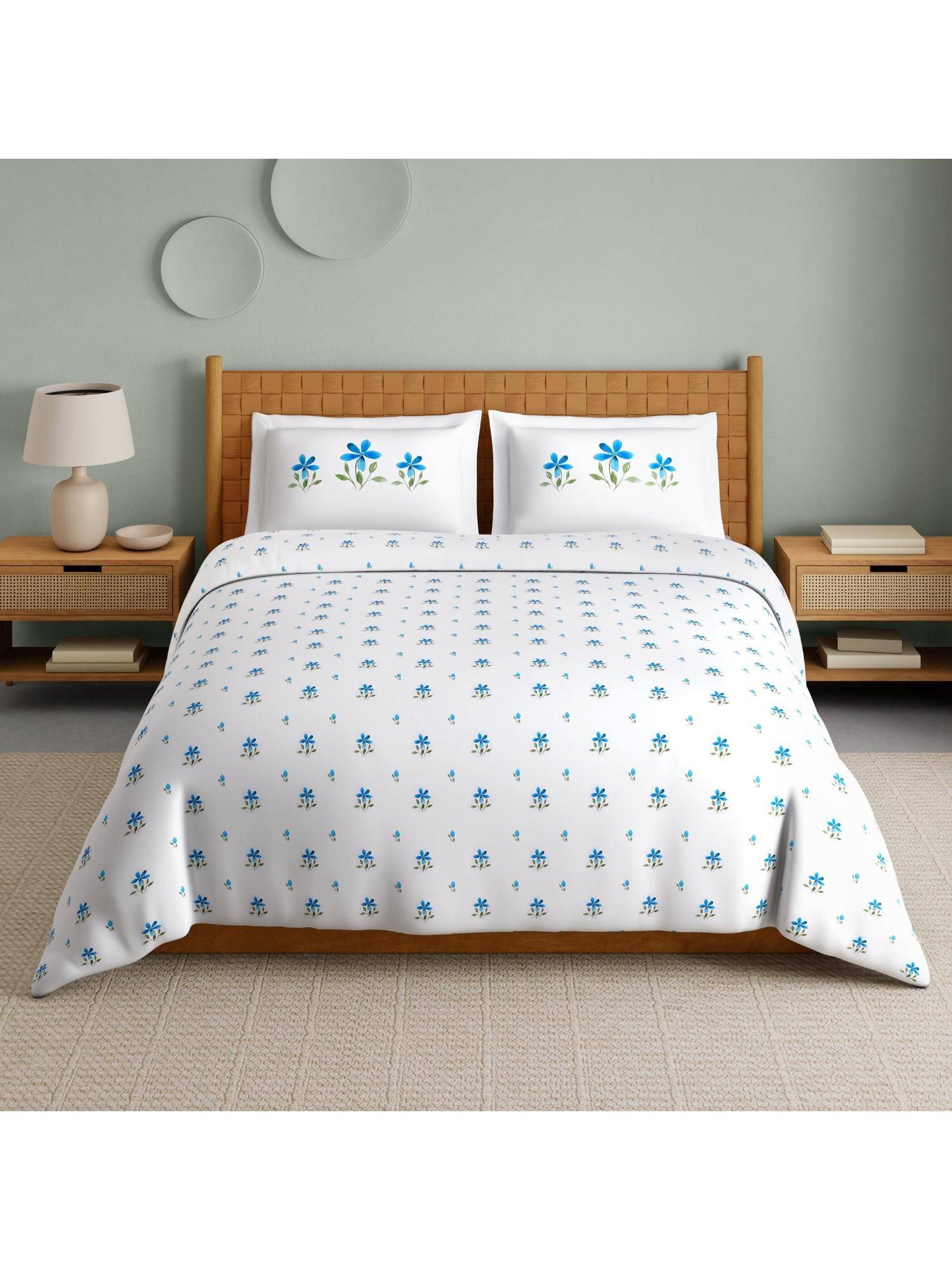SPACES Imprints 210 Tc Hypro Cotton Floral King Bedsheet with 2 Pillow Covers - White
